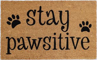 Imports Decor Stay Pawsitive Dog Coir Door Mat, Funny Pet Lover Coconut Fiber Doormat with Paw Print Design, Non-Slip PVC Backing Indoor Outdoor Entryway Rug