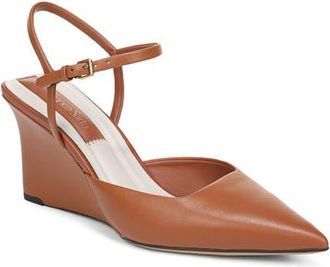 Franco Sarto Cherie Ankle Strap Pointed Cap Toe Wedge Pump in Cognac at Nordstrom, Size 5.5