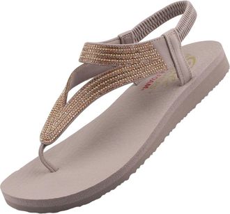 Skechers Meditation Vibrant Glow Womens Toe Separator Sandals, taupe, 8 UK