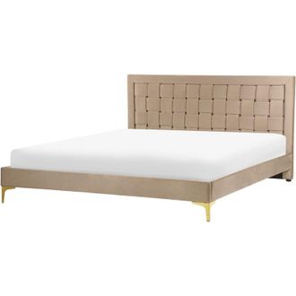 Beliani Beliani - Cama Con Somier De Terciopelo Gris Pardo 160 X 200 Cm Cabecero Patas Limoux