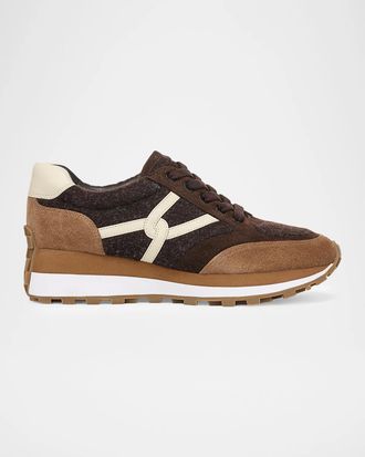 Veronica Beard Valentina Felt Mixed Leather Retro Sneakers