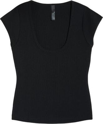 SKIMS Scoop Neck Top in Obsidian at Nordstrom, Size Xx-Small