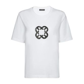 Elena Miro Tops, Dames, Wit, XS, Katoen, T-shirt met relaxte pasvorm en Monogram-borduursel