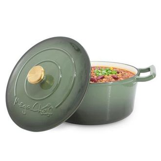 MegaChef 5.3 Quarts Round Enameled Cast Iron Casserole with Self Basting Lid in Thyme Green at Nordstrom