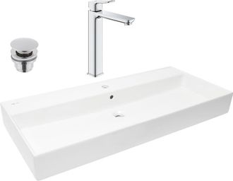 GROHE Quickfix Dice Grifo Monomando Para Lavabo, Tama&ntilde;o Xl + Lavabo Swiss Aqua Technologies 100,4 X 46,5 Cm (ba3-g1018920000-06)