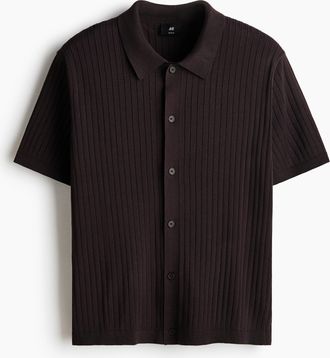 H&M Geripptes Shirt in Regular Fit - Brown