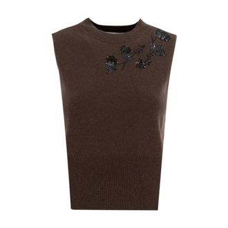 Ermanno Scervino Round-neck Knitwear, female, Brown, XS, Pure Wool Waistcoat for Elegance and Warmth