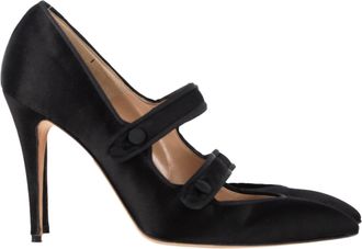 Manolo Blahnik Double Strap Mary Jane Pumps in Black Satin