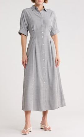 Max Studio Stripe Short Sleeve Maxi Shirtdress in Black/Off White Mini Stripe at Nordstrom Rack, Size X-Small