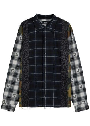 Amiri Spliced Quad Patchwork Cotton Shirt - Blue - XL