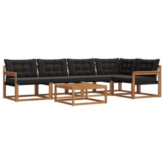 vidaXL Conjunto De Sof&aacute;s De Exterior Con Coj&iacute;n 6 Pcs Natural Y Negro Vidaxl