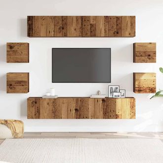 Berkfield Home Wall Mounted TV cabinets 8 pcs Old Wood Engineered Wood in Brown