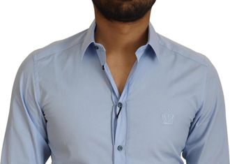 Dolce & Gabbana Light Blue Cotton Slim Fit Dress Mens Shirt (Pre-Owned)