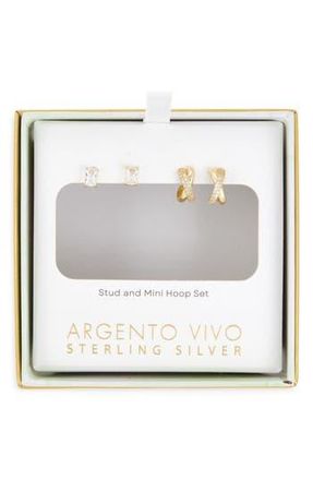 Argento Vivo Pack of 2 Crystal Stud & Mini Huggie Hoop Earrings Set in Gold at Nordstrom Rack