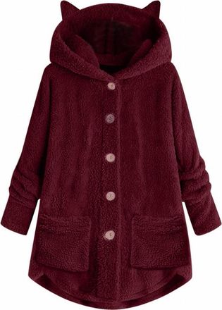 Generic Bed Jackets For Women Plus Size Fuzzy Fleece Coat Cozy Button Jacket 2025 Trendy Formal Cardigans Women (1-Red, XXL)