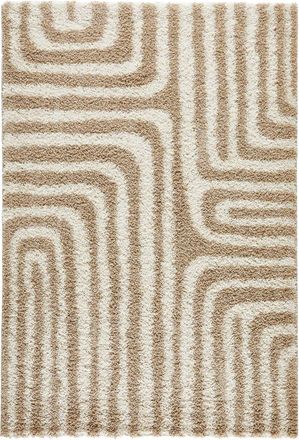 Nazar Rugs Alfombra shaggy de pelo largo dise&ntilde;o geom&eacute;trico - beige - 120x160 cm
