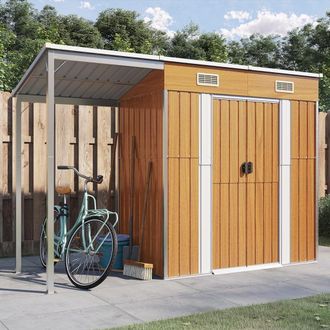Berkfield Home Garden Shed with Extended Roof Light Brown 277x110.5x181cm Steel | Size: 277x110.5x181 cm