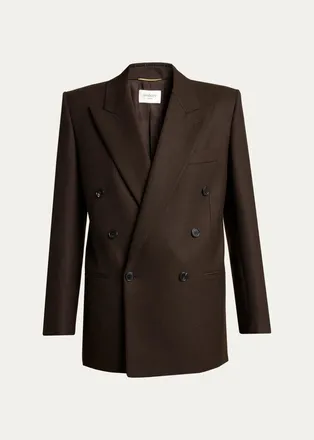 Saint Laurent Brushed Wool-Blend Double-Breasted Blazer Jacket