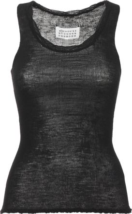 Maison Margiela Fitted Black Stretch Wool Top With Iconic White Embroidery