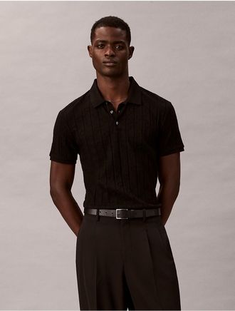 Calvin Klein Mens Allover Emblem Logo Jacquard Polo Shirt - Black - 2XL