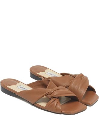 Jimmy Choo London crossed-upper leather flat sandals - Brown