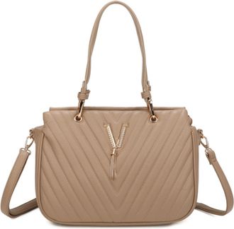 Generic Womens Quilted Shoulder Bag, Gold Hardware, Chevron Pattern, Crossbody Strap (Beige)