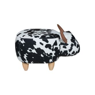 Novit&agrave; Home Upholstered fabric and wood pouf - bull, white/black