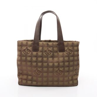Chanel Brown Khaki Nylon Canvas Leather Tote Bag (Pre-Owned)
