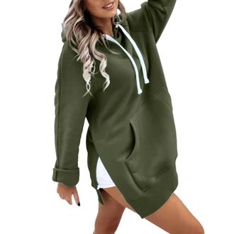 Generic Warmy Oversized Hoodie Pullover Long Sweatshirt Split Hem with Pockets, Casual Dress for Women Womens Hooded Elegant Winter (JN, XL)