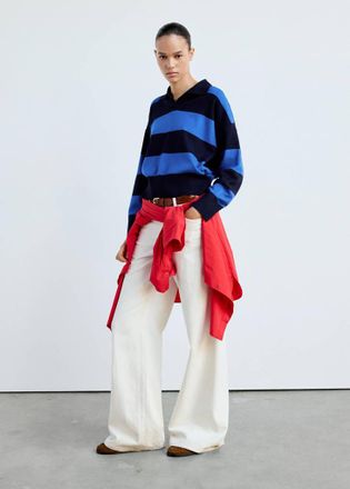 Mango Pullover righe collo polo navy - Donna - XXS - MANGO
