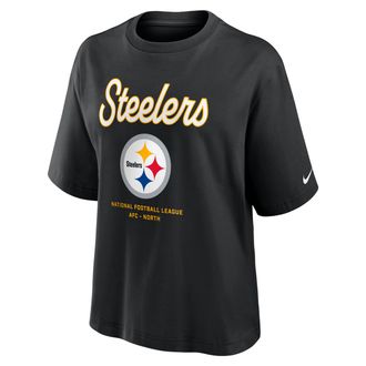 Nike Pittsburgh Steelers Essential Script Boxy Nike Womens NFL T-Shirt in Black | 01CM00A7L-TGS