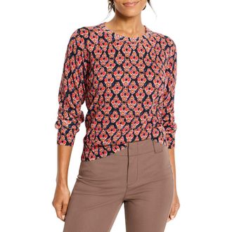 Nic+Zoe Harvest Ikat Pure Cotton Crewneck Sweater in Red Multi at Nordstrom Rack, Size Xx-Large