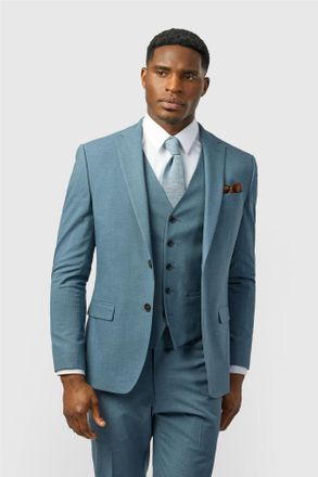 Limehaus Mens Single Breasted Two Button Slim Fit Suit Jacket - Blue/Dark Grey - Size 52 (Chest)