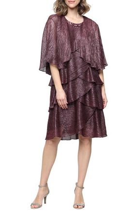 S.L. Fashions Metallic Tiered Sleeveless Dress with Jacket in Berry at Nordstrom, Size 14