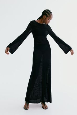 H&M Pointelle-knit Maxi Dress in Black at Nordstrom, Size Xx-Small