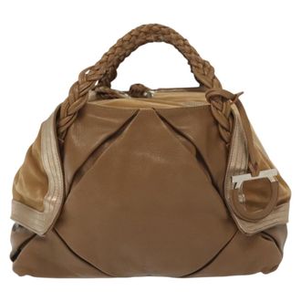 Ferragamo Vintage Handbag Leather Brown Leather Handbag (Pre-Owned)