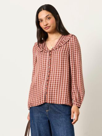 Fat Face FatFace Alba Rose Pink Petite Gingham Blouse