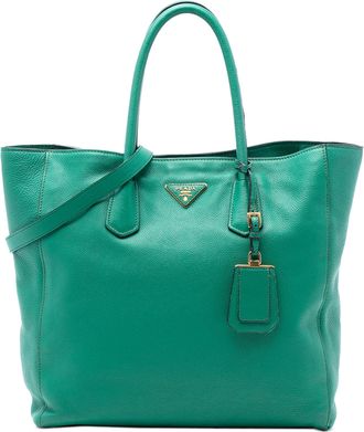 Prada Green Vitello Daino Open Convertible Tote