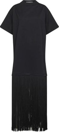 Alaia Shirt Dresses, female, Black, Size: XS Fringed Cotton T-Shirt