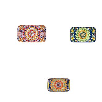 OEM Juego De Platos Rectangulares De Cer&aacute;mica Para Ensalada, Con Elegante Dise&ntilde;o Floral, Aptos Para Microondas