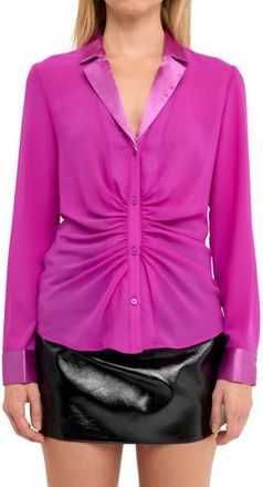 endless rose Ruched Front Chiffon Shirt in Grape at Nordstrom Rack, Size X-Small