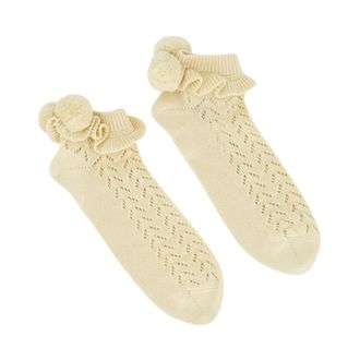 Valentino Garavani Socks, female, Beige, L/XL, Beige Pom-Pom Cotton Socks