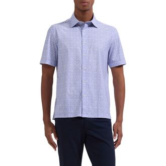 Bugatchi Milo OoohCotton Leaf Print Short Sleeve Button-Up Shirt in Orchid at Nordstrom, Size Xx-Large