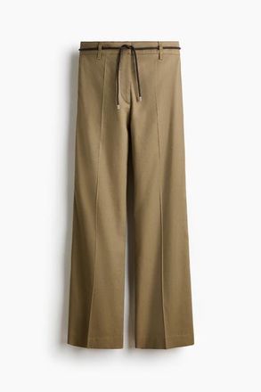 H&M Linen-blend Bootcut Trousers in Khaki Green at Nordstrom, Size 14