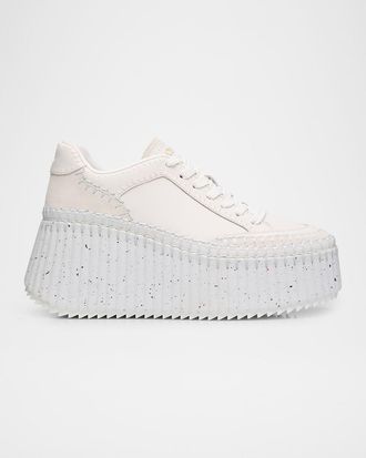 Chlo&eacute; Nama Platform Speckled Mix Leather Sneakers