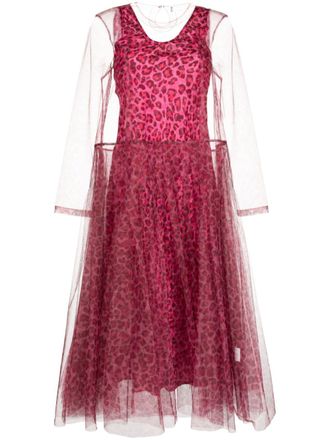 MOLLY GODDARD leopard-print tulle midi dress - women - Viscose/Nylon - 8 - Pink