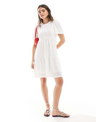 Jacqueline de Yong eyelet mini dress in white