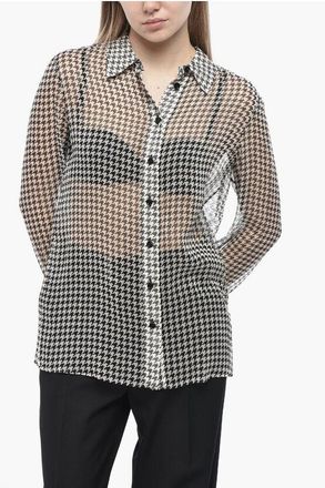 Burberry Silk Chiffon Shirt With Houndstooth Pattern size 40