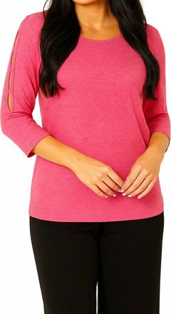 French Kyss Soft Stretch Sleeve Lattice Crew Neck Top In Candy