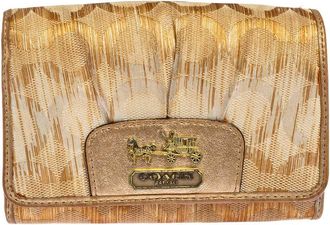 Coach Gold Ombre Signature Op Art Canvas And Leather Compact Wallet